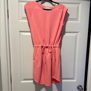 Coral Pink Sweatshirt Cap Sleeve Tie Dress